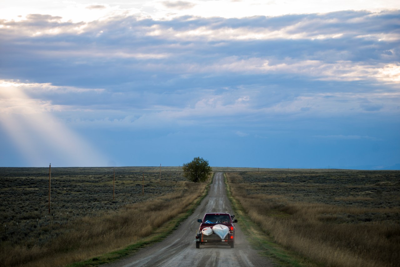 A road at the edge of the American Prairie Reserve.
