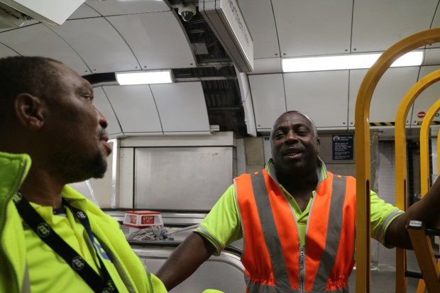 Night Tube workers at Tottenham Court Road station.