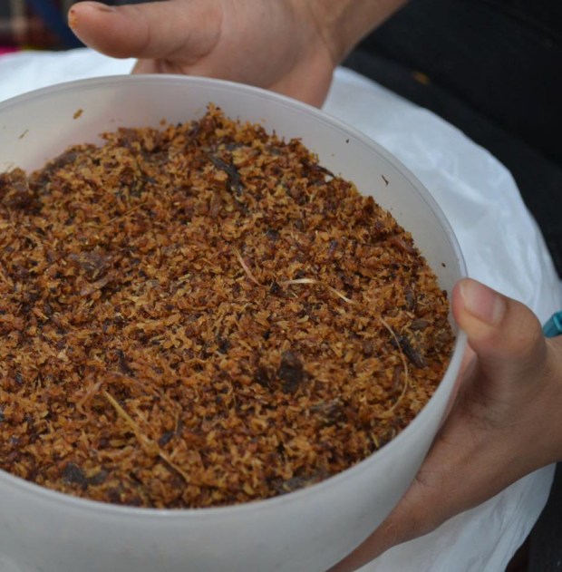 Coconut fried with beef and chili.