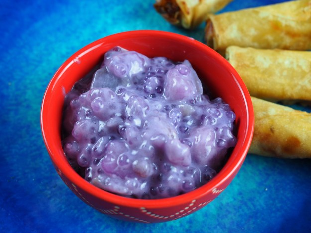 1. Guisante (pork and peas). / 2. Binignit is a purple sweet potato pudding with chunks of taro and tapioca pearls.