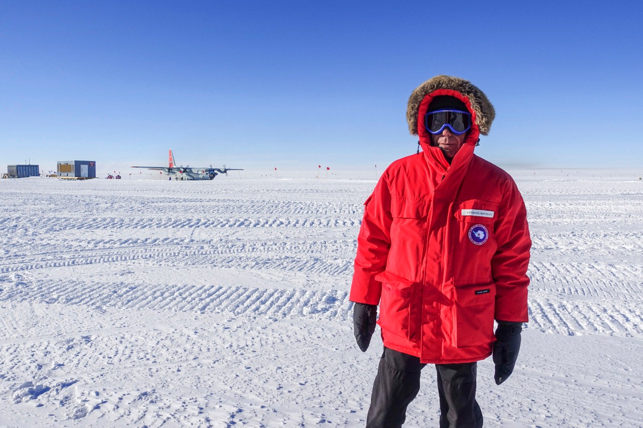 Tony arrives at the bottom of the world.
