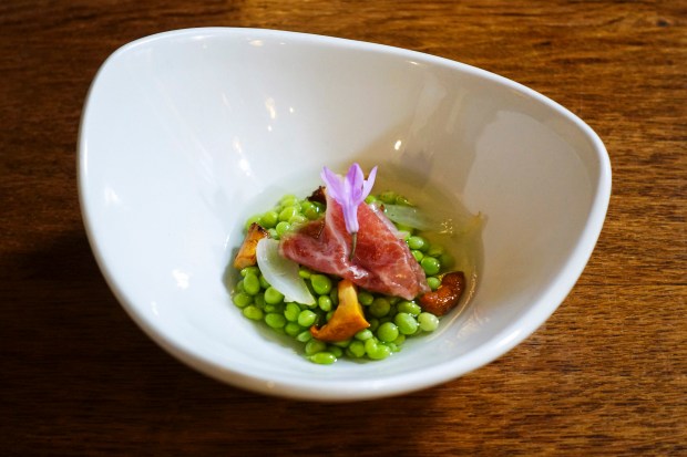 Peas in an Iberian ham consommé at Casa Urola.