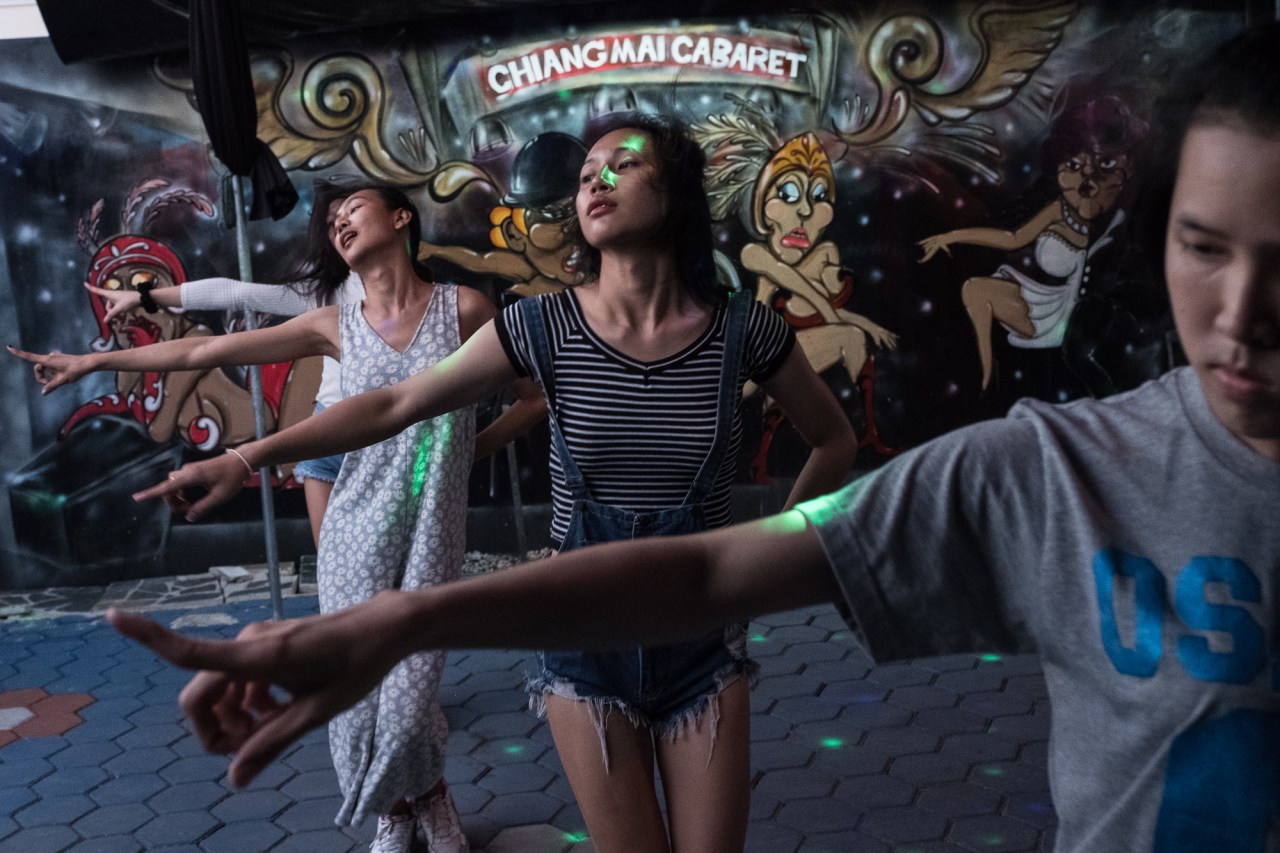 Dancers from the Chiang Mai Cabaret practice for a few hours every afternoon.