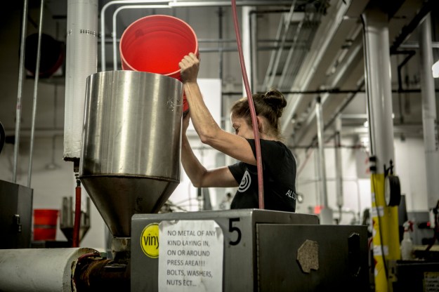 Wax beads are heated and pressed into what is called a puck or a biscuit before being pressed into records.