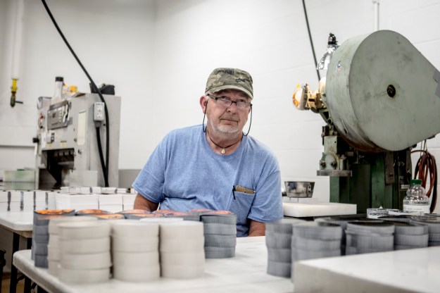 1. Donnie Morris, a print shop employee, has been working with the company for 17 years. / 2. Claudette Bird, a shipping clerk, in the warehouse.