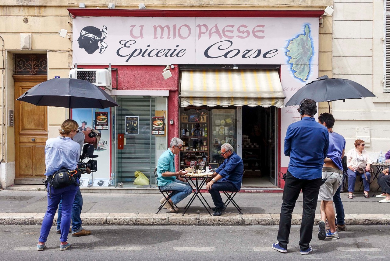 The crew films Tony and Eric at U Mio Paese in Marseille.