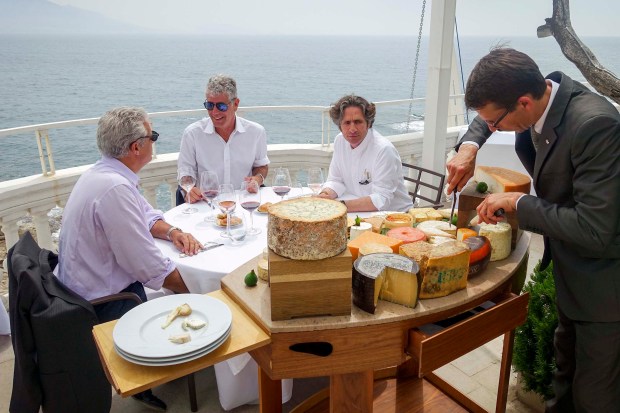 Eric Ripert, Bourdain, and Chef Gerald Passedat at Passerdat's Le Petit Nice.