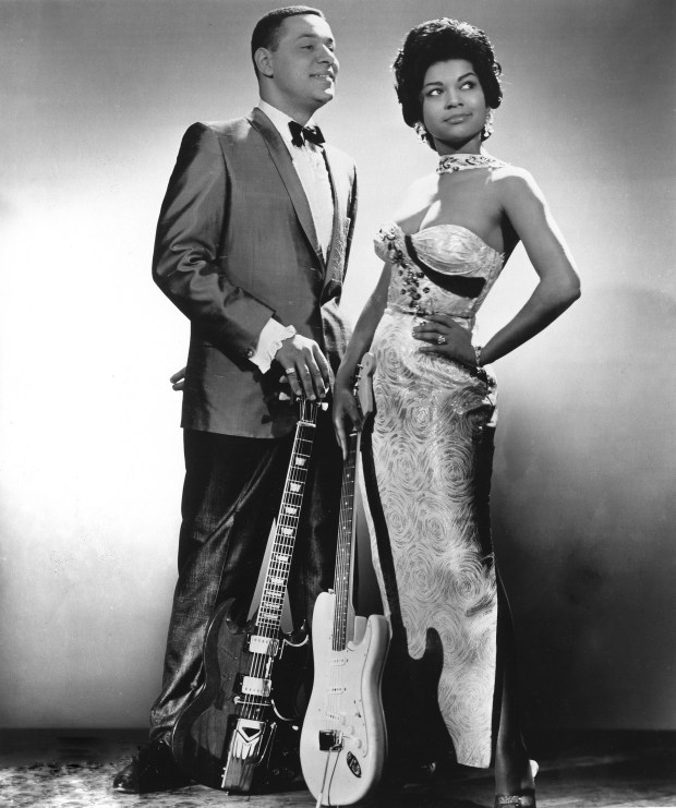 Rhythm and blues duo Mickey and Sylvia (Mickey Baker and Sylvia Vanderpool) pose for a portrait in 1958 in New York City. (Photo by Michael Ochs Archives/Getty Images)