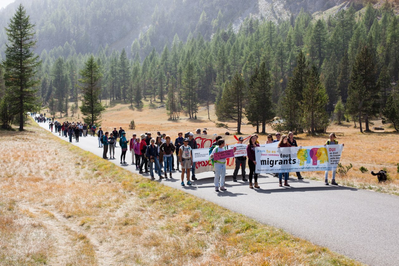 A rally in support of the right to asylum and the free movement of people held at the Échelle mountain pass by the collective Tous Migrants.