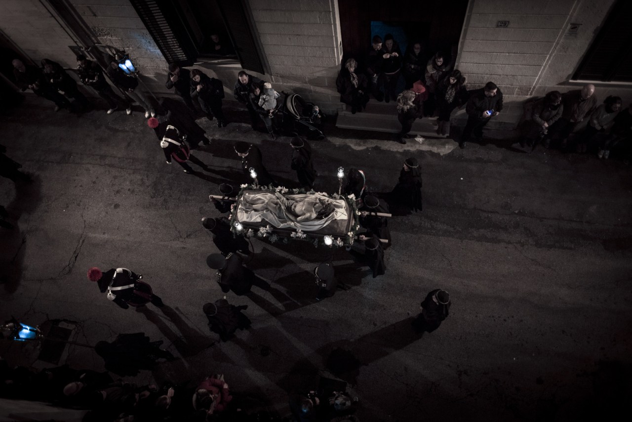 A Friday procession in Puglia. By tradition, statues are put up for auction at the beginning of Holy Week.