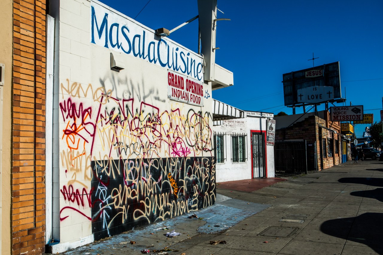 The entrance of the restaurant in East Oakland.