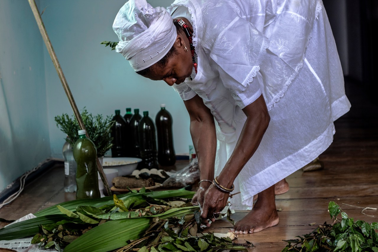 Marta separates a bundle of plants for the energetic cleansing of each member of the household.