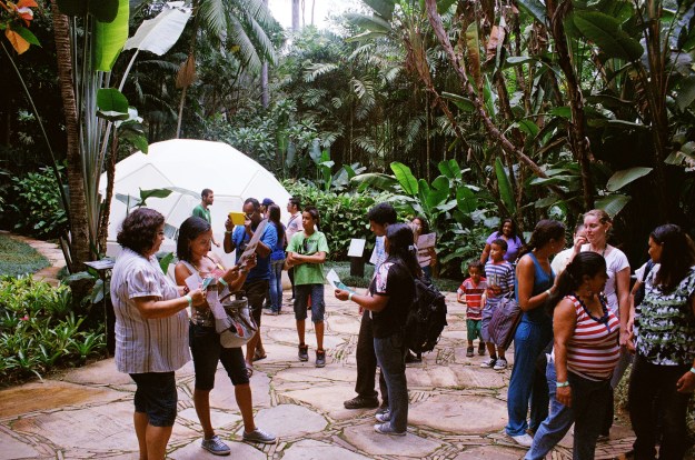 Photo 1: Visitors and Inhotim staff mill about near Olafur Eliasson’s “By Means of a Sudden Intuitive Realization.” Photo 2: Doug Aitken’s Sonic Pavilion, known informally to Inhotim’s visitors as “The Sounds of the Earth.”