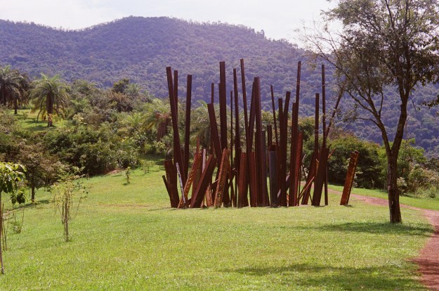 Photo 1: “Beam Drop Inhotim,” by American Chris Burden, was created by having a crane release steel beams into a large pad of wet cement. Photo 2: View from the rooftop of the Burle Marx Center for Education and Culture, site of Yayoi Kusama’s “Narcissus Garden.”