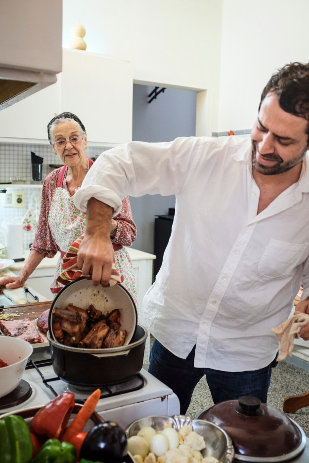 Chef Nacho and his grandmother Ercilia, making tuco with fresh tallarin.