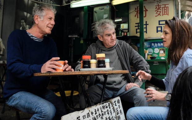 Bourdain, Doyle, and Argento at Leaf Dessert Noodle shop.