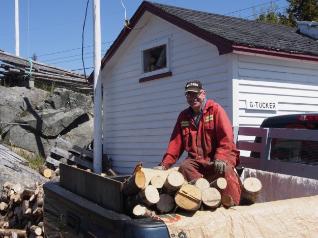 Photo 1: George Tucker unloading wood. Photo 2: Doris Tucker on the swing set after church.