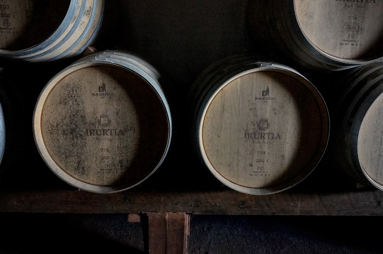 Wine barrels at Bodega Familia Irurtia.