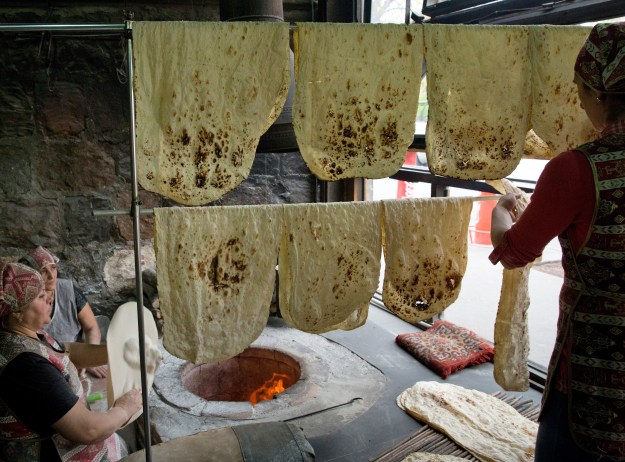 Baking Armenian lavash.