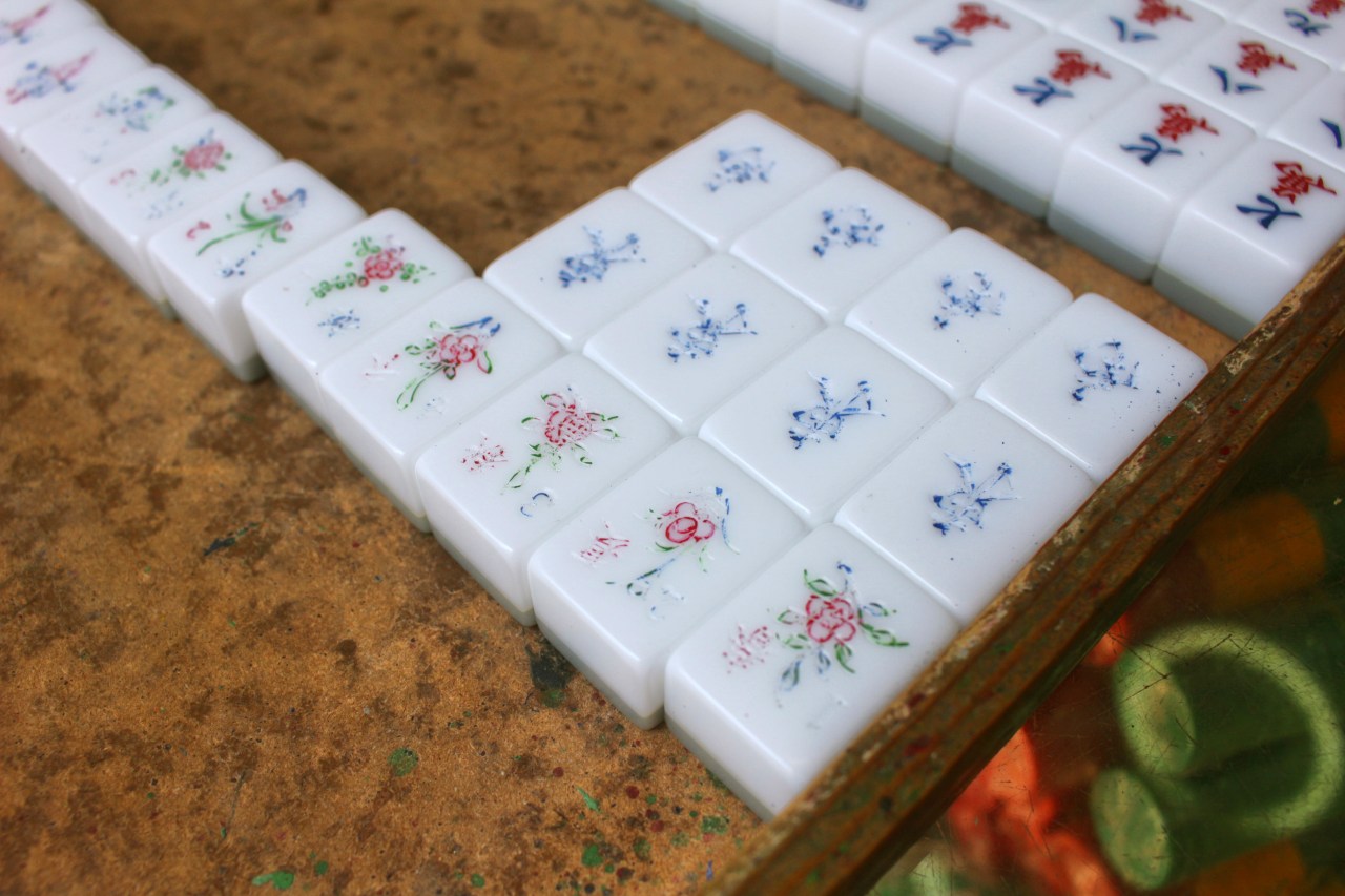 Mahjong tiles before they get another coat of paint.