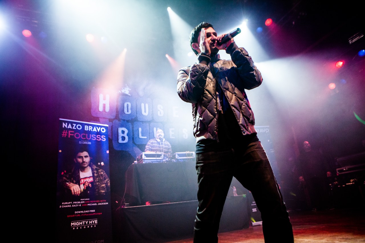 Nazo Bravo performing at House of Blues in Los Angeles, California. Photo by Adam Hendershott / Mighty Hye Entertainment.