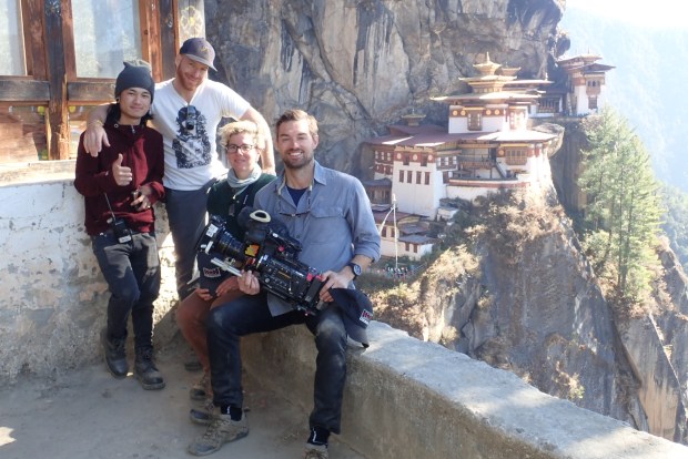 Taking a break from shooting near Paro Taktsang. Photo courtesy of Joshua Flannigan.