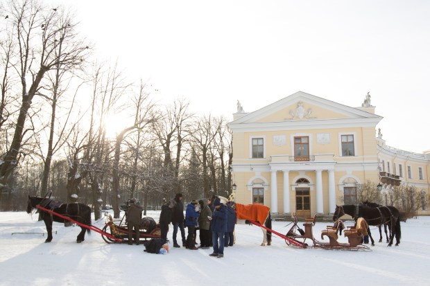 The crew prepares to film in St. Petersburg.