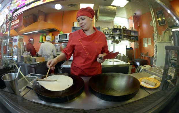 You cannot skip Russian fast-food chain Teremok. Photo by Alexander Nemenov/AFP.