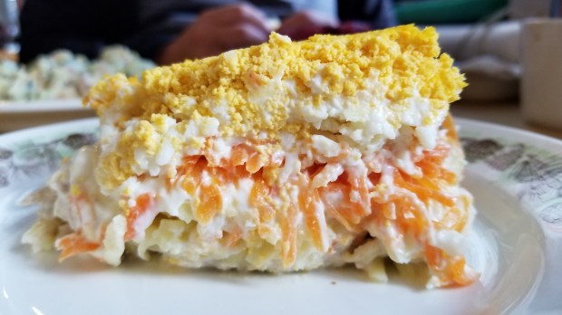 Mimoza Salad, thrillingly layered. Photo by Nathan Thornburgh.
