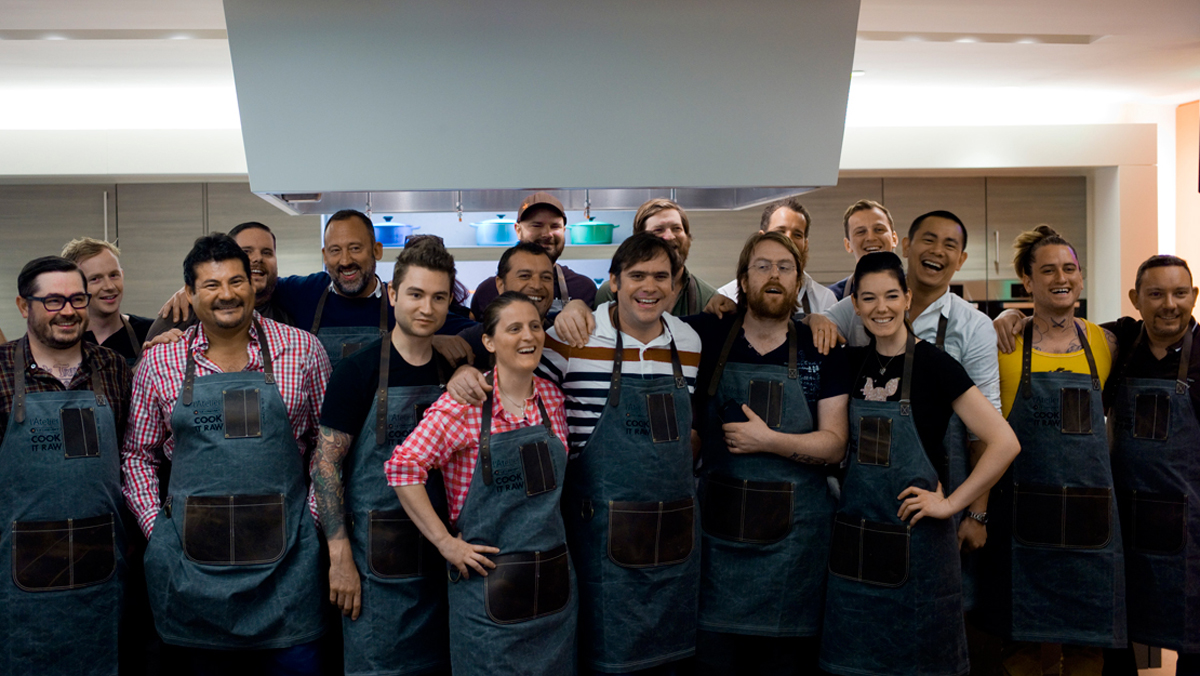 The chefs of Cook it Raw, from Brock (far left) to Adrià (far right).