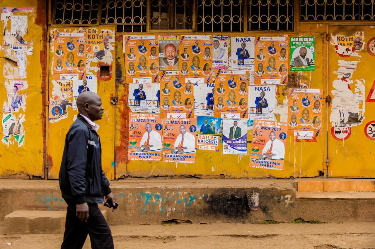 Posters for Kenya’s 2017 general election. The election results were close between President Kenyatta and his main opponent, Raila Odinga, but there were many other candidates on the ballot.