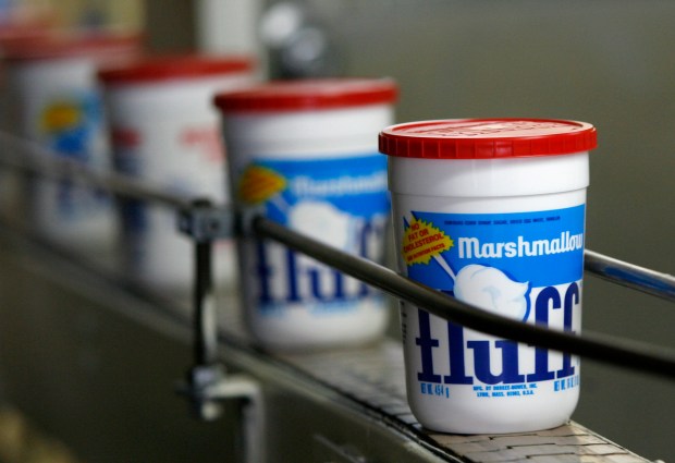 Marshmallow Fluff containers. Photo by Joanne Rathe / The Boston Globe via Getty Images.