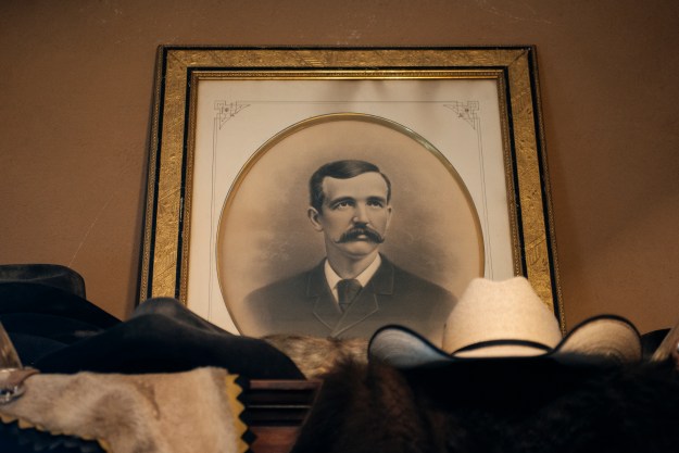 1. A picture of Scott McIvor's great grandfather. 2. Scott and Julie McIvor pose for a portrait in front of their ranch.