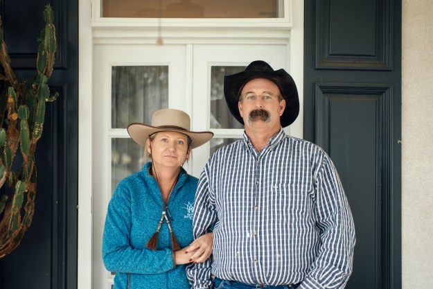 1. A picture of Scott McIvor's great grandfather. 2. Scott and Julie McIvor pose for a portrait in front of their ranch.