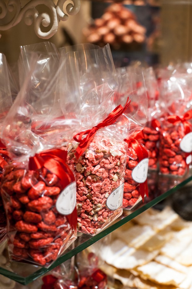 Pink praline candies.