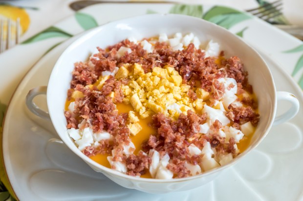 Salmorejo soup with boiled eggs and ham. Photo by Santiago Urquijo via Getty Images.