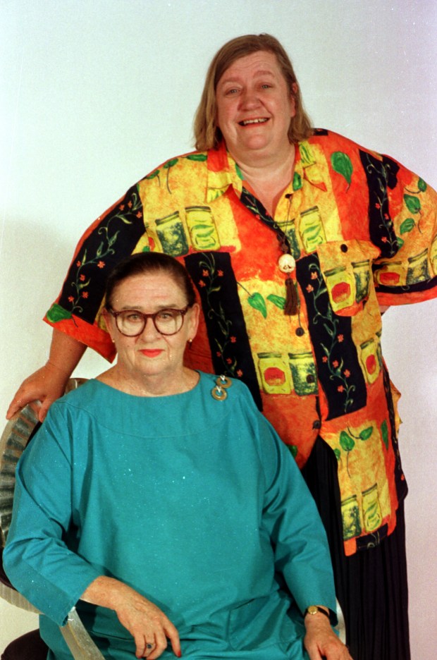 Stars of the BBC2 series 'Two Fat Ladies' Jennifer Paterson (left) and Clarissa Dickson Wright. Photo by Ben Curtis/PA Images via Getty Images.